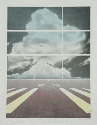 an image of a picture of a runway with clouds in the background