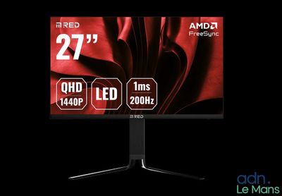 a computer monitor with a red screen and a black background