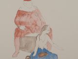dessin représentant une femme assise sur une chaise avec un chat