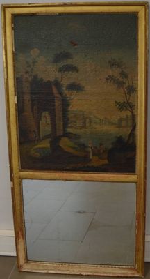 tableau représentant un paysage avec un château en arrière-plan et un miroir au premier plan