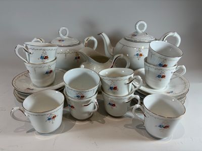 a lot of cups and saucers on the table