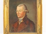 a painting of a man in a red coat and white hair