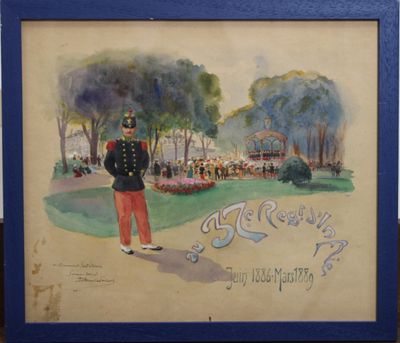 tableau représentant un homme en uniforme militaire debout dans un parc