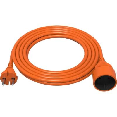 une rallonge électrique orange munie de deux prises à chaque extrémité
