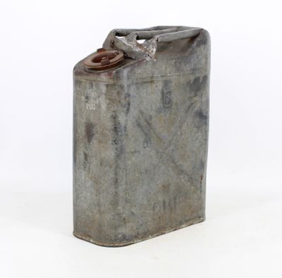 an old metal canister with a handle on a white background