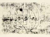 photographie en noir et blanc représentant le dessin d'un homme dans un cercle