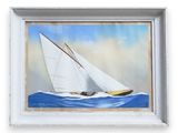 painting of a sailboat in a white frame on a white background