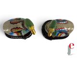 pair of chinese cloisons depicting a bird and a bird on a branch