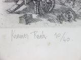 a drawing of a man sitting on a horse drawn cart