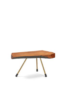 an image of a wooden bench with metal legs on a white background