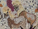 a picture of a painting of two horses in a field