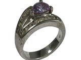 bague en argent sertie d'une pierre d'améthorate et de diamants