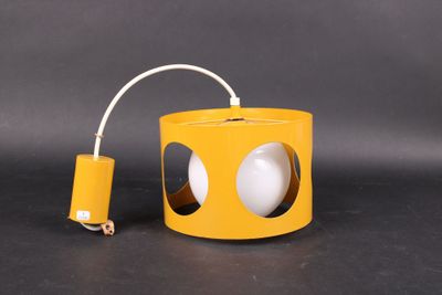 an image of a yellow lamp with a white ball inside of it