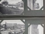 three black and white photos of a train on a train track