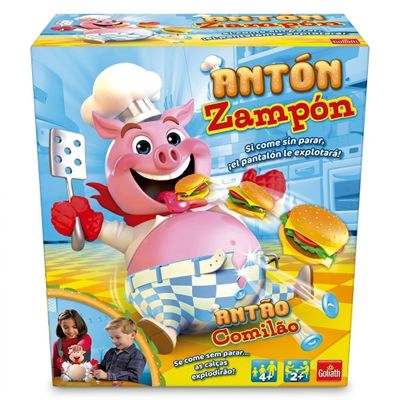 Sur la boîte du jeu, on voit un cochon coiffé d'une toque de chef.