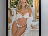 painting of a woman in a white lingerie sitting on a table
