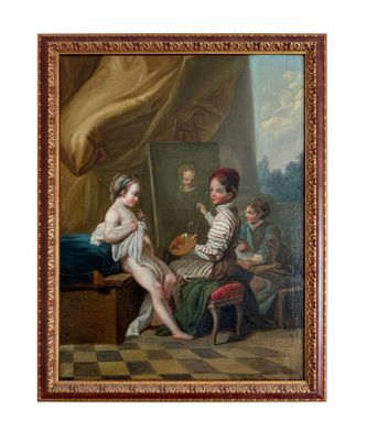 an image of a painting of two women and a child