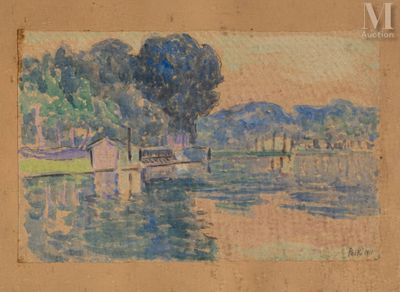 l'image d'une peinture représentant un bateau dans un plan d'eau
