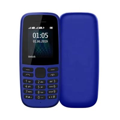 un téléphone à clapet Nokia bleu posé sur une surface blanche