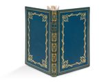 un livre bleu avec des bordures dorées et un liseré doré