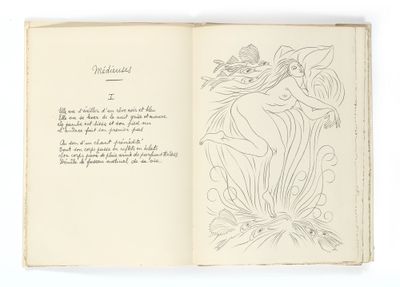 un livre ouvert sur lequel figure le dessin d'une femme tenant une fleur
