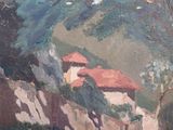 une image d'une peinture représentant une maison sur une colline