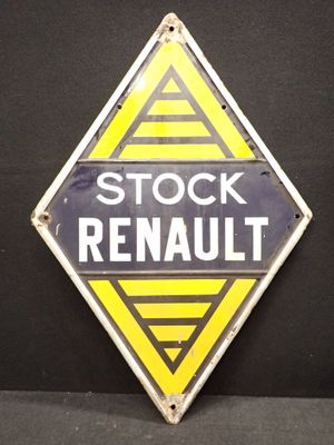 un panneau jaune et noir sur lequel on peut lire « stock Renault »