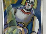 a painting of a woman holding a bowl of fruit