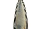 a silver spoon with a handle on a white background