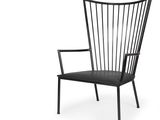 the chair is black and has a black leather seat
