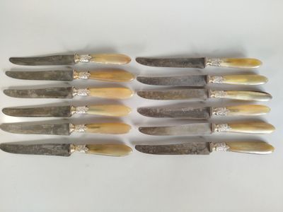Suite de douze couteaux de table, lames en métal argenté por…