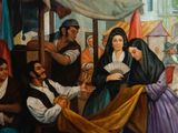 a painting of a group of people in a market