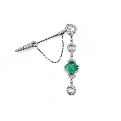 a pair of emerald and diamond earrings, by van cleef