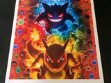 the pokemon movie poster is displayed in a black frame