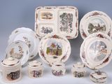 many different types of plates and bowls on the table