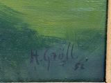an image of a painting of a green landscape with trees and hills