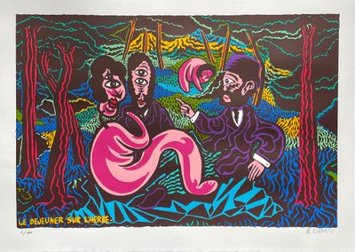 une photo d'un tableau représentant un homme et une femme dans les bois