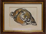 tableau représentant un tigre couché, encadré et accroché au mur