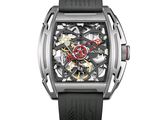 gros plan d'une montre sur fond blanc avec un bracelet noir