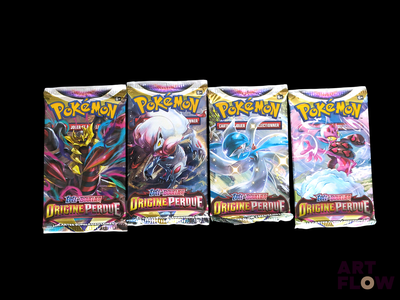 three packs of pokemon cards sitting on top of each other