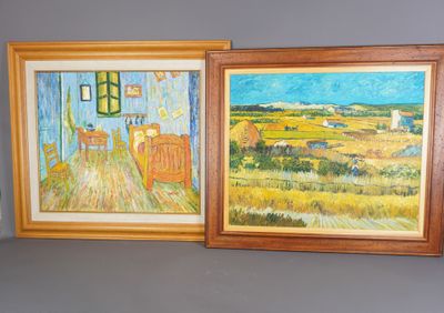 deux tableaux encadrés représentant une pièce avec vue sur la campagne