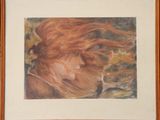 painting of a woman with long red hair and a bird in her hand