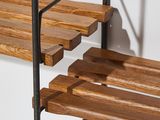 a wooden shelf with two wooden benches on it