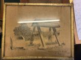 a picture of a drawing of a picnic table and a car