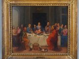 painting of a painting of a group of people sitting around a table
