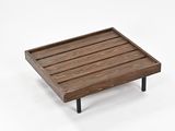 wooden tray with metal legs on a white background