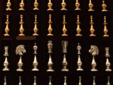 une collection de pièces d'échecs exposée dans une vitrine