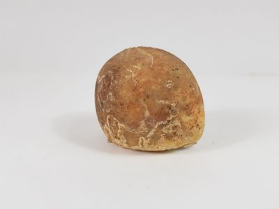a piece of bread that is sitting on a white surface