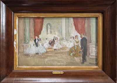 painting of a group of people sitting around a table in a room