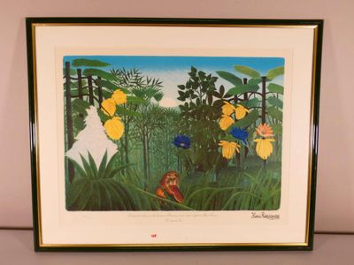 une image représentant un tableau d'un chat dans un jardin tropical